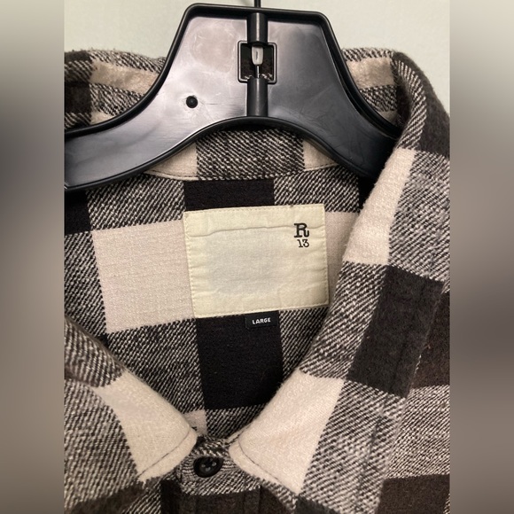 R13 WHITE & RED DROP NECK COMBO WORK SHIRT. Size Large - Picture 8 of 13